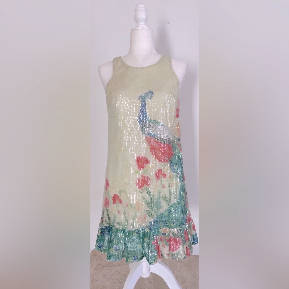Anthropologie Leifsdottir Sequined Peacock Mini Dress